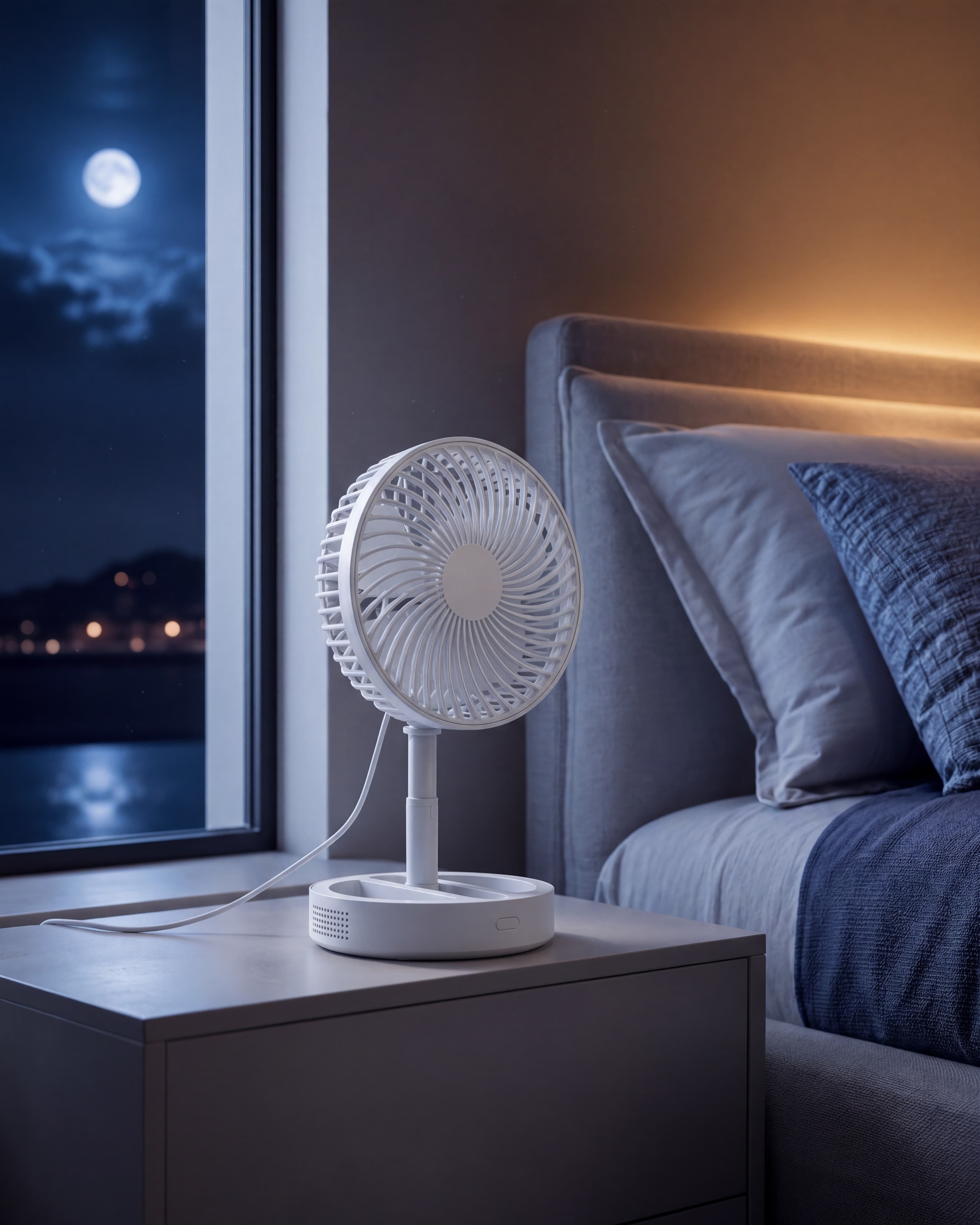 SOMNA posé sur une table de nuit dans une chambre calme